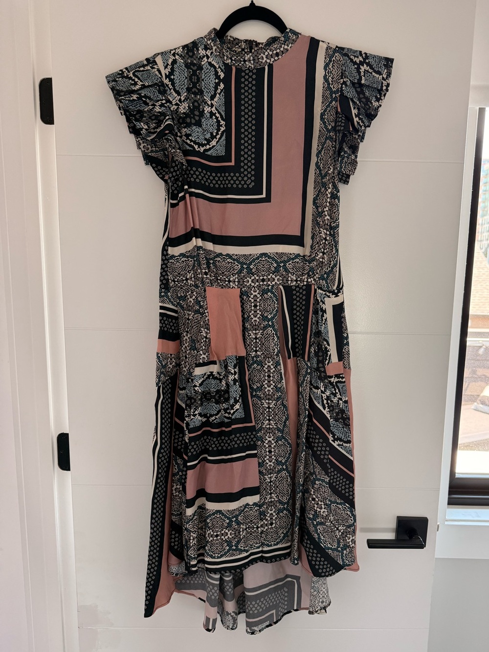 Katharine Kidd Geometric Flounce Shoulder Dress